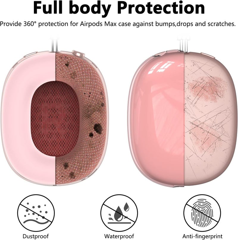 MINDRESY Silicone Case Cover for AirPods Max Headphones, Clear Soft TPU Ear Cups Cover/Ear Pad Case Cover/Headband Cover for AirPods Max (2024/2020), Transparent Accessories for Apple AirPods Max (USB-C), Pink - Image 3